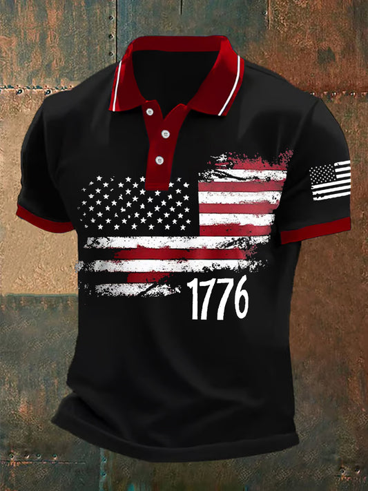 Men's American Flag 1776 Independence Day Casual Polo