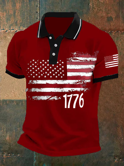 Men's American Flag 1776 Independence Day Casual Polo