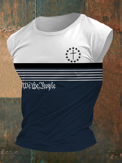 Men's We The People Cross Faith Stripes Print Casual Tank Top