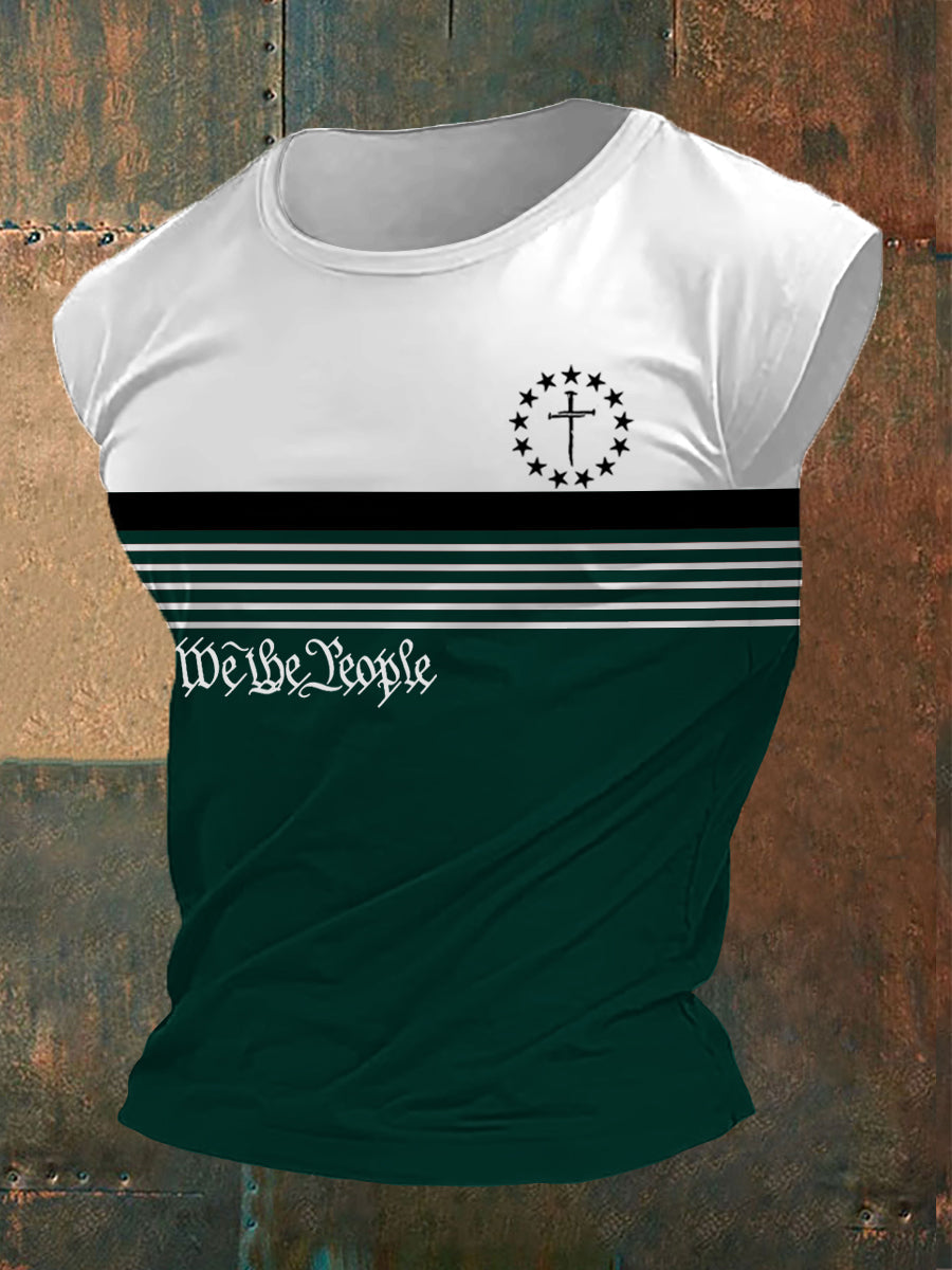 Men's We The People Cross Faith Stripes Print Casual Tank Top