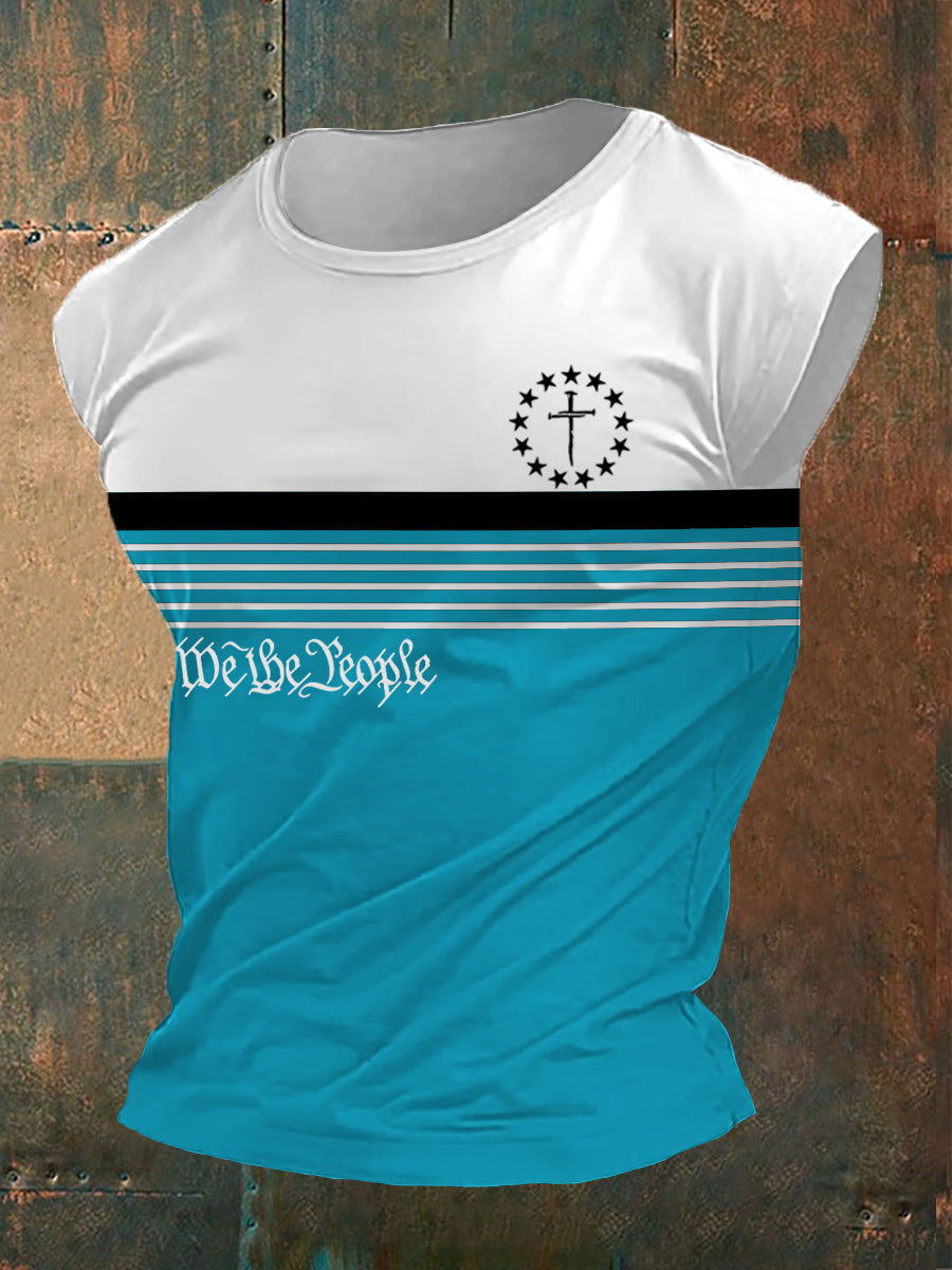 Men's We The People Cross Faith Stripes Print Casual Tank Top
