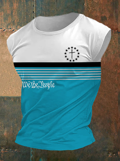 Men's We The People Cross Faith Stripes Print Casual Tank Top