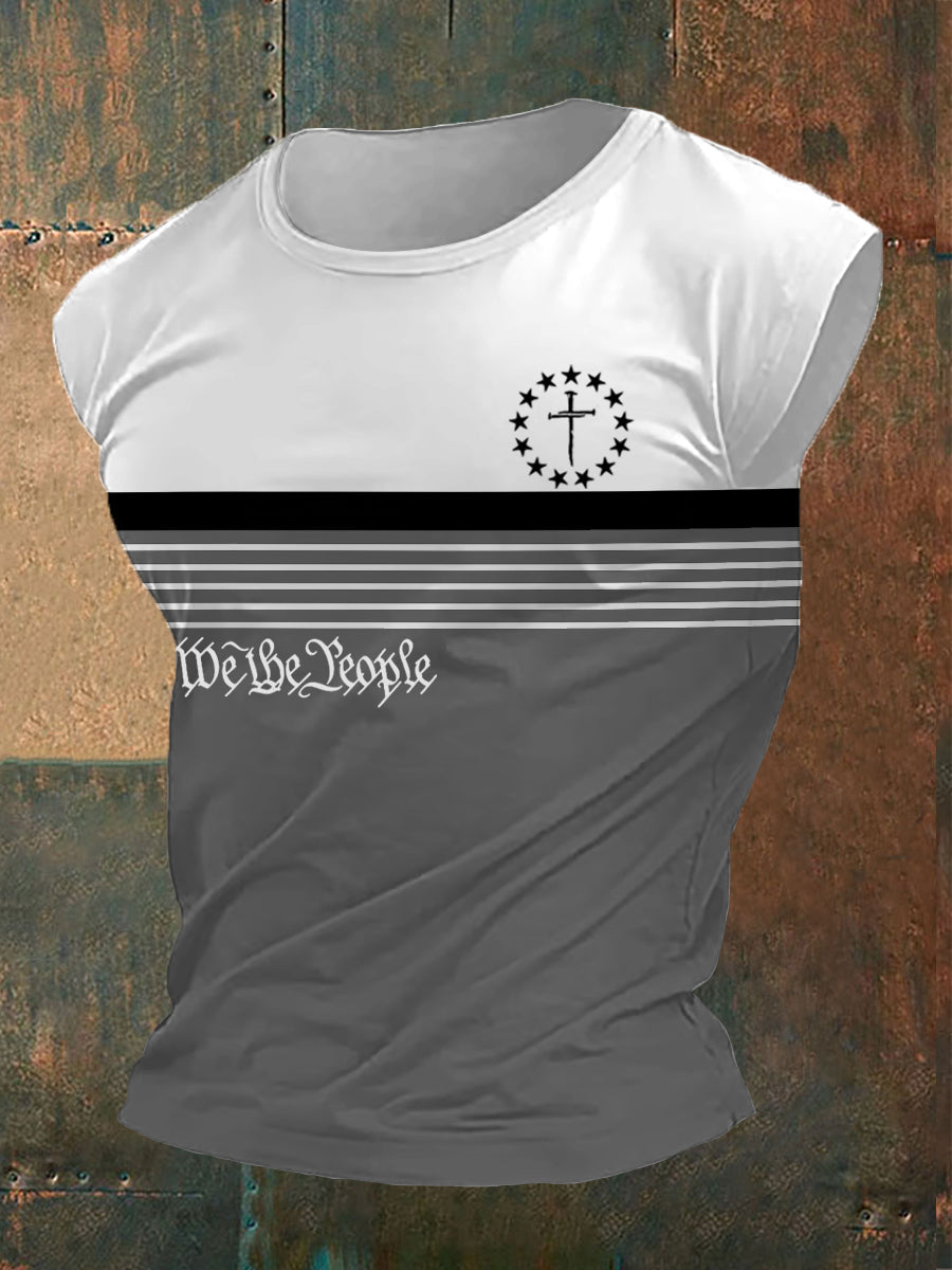 Men's We The People Cross Faith Stripes Print Casual Tank Top