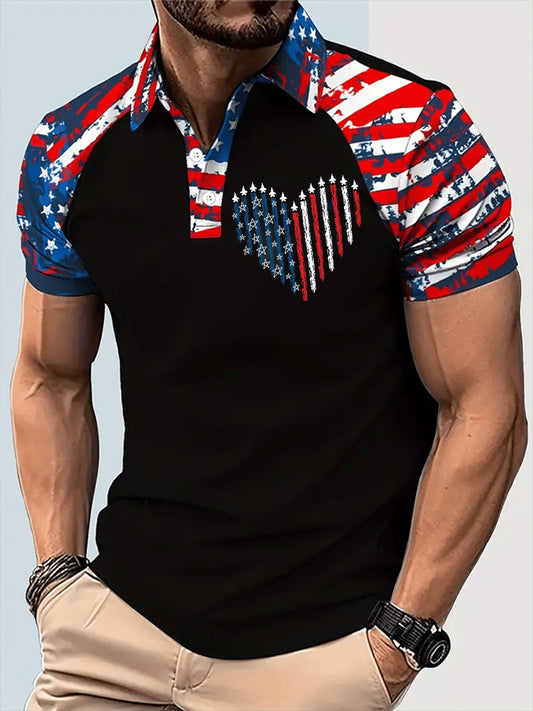 Men's Fighter Jets Red White Blue Short Sleeve Polo Shirt