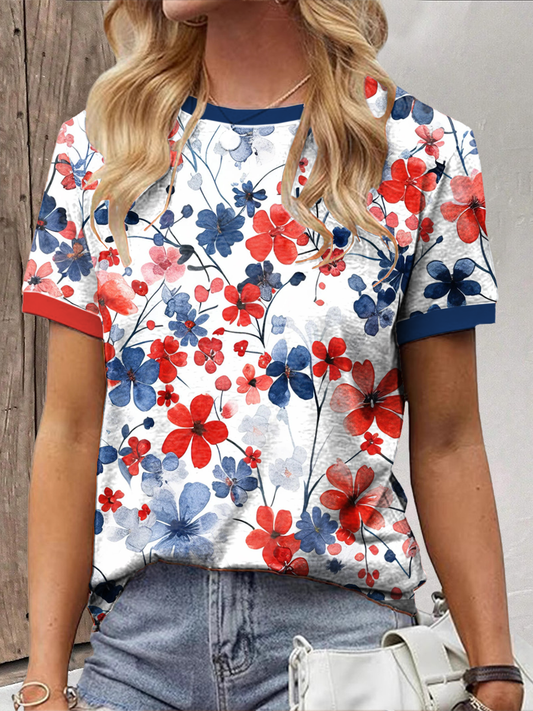 Women's Independence Day floral print T-shirt