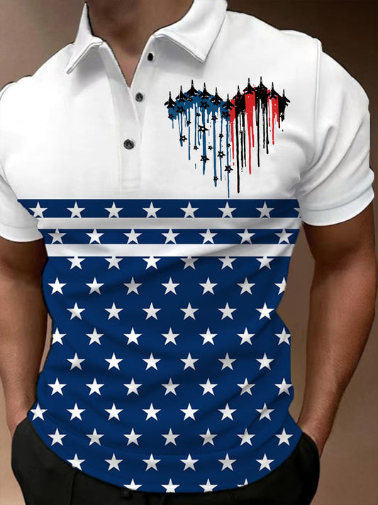 Men's Fighter Jets Red White Blue Short Sleeve Polo Shirt