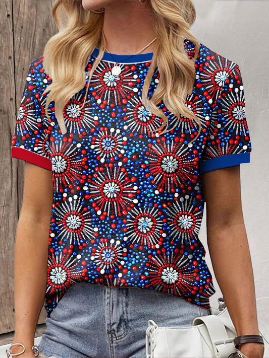 Women's Independence Day fireworks print T-shirt