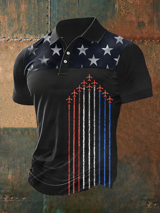 Men's Fighter Jets Red White Blue Short Sleeve Polo Shirt
