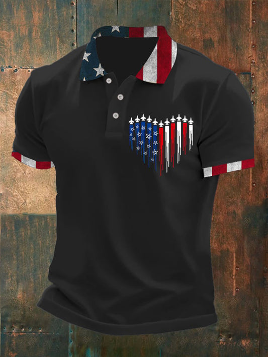 Men's Fighter Jets Red White Blue Short Sleeve Polo Shirt