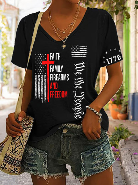 Women's Faith Family And Freedom V-neck T-shirt