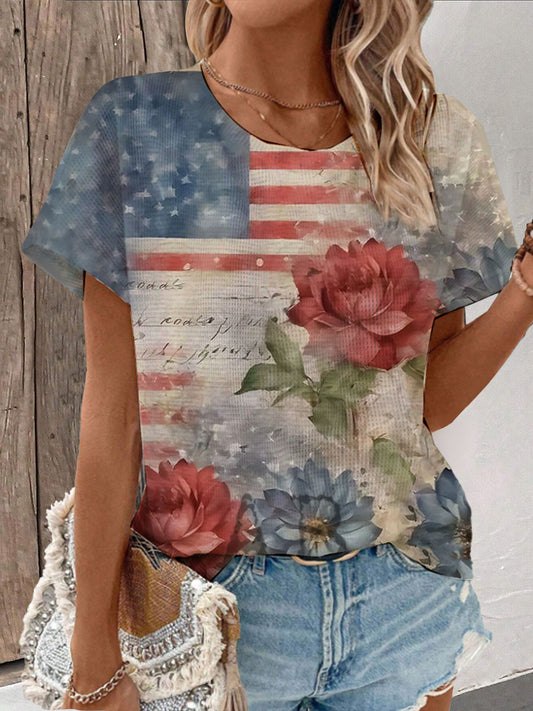 Women's Independence Day Floral Waffle T-shirt