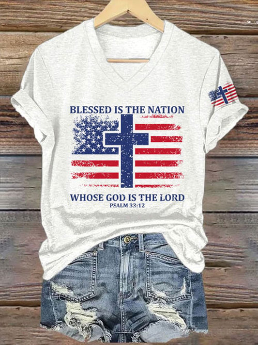 Women's Blessed Is The Nation Whose God Is The Lord Short Sleeve T-Shirt