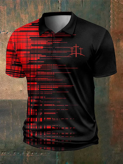 Men's Faith Cross American Flag Print Casual Short Sleeve POLO Shirt