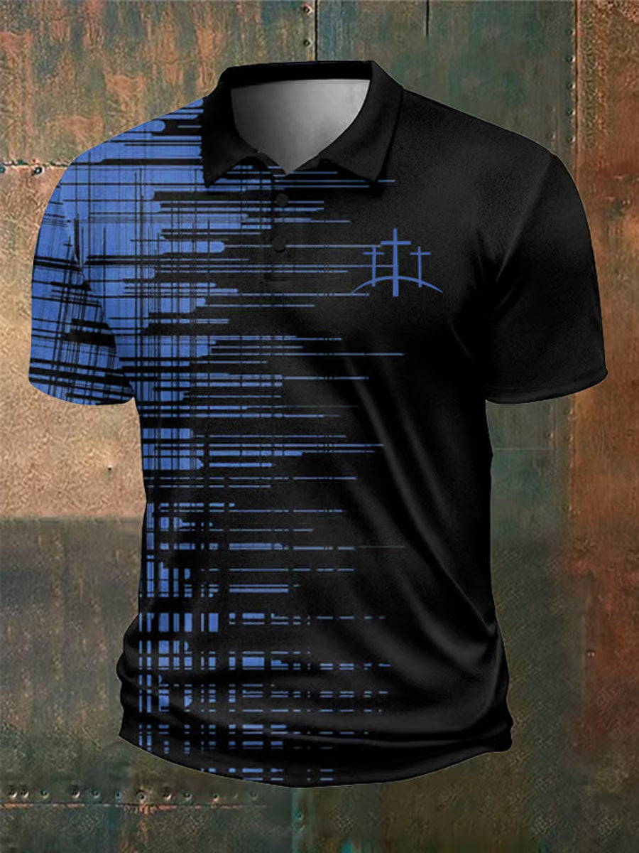 Men's Faith Cross American Flag Print Casual Short Sleeve POLO Shirt