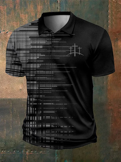 Men's Faith Cross American Flag Print Casual Short Sleeve POLO Shirt