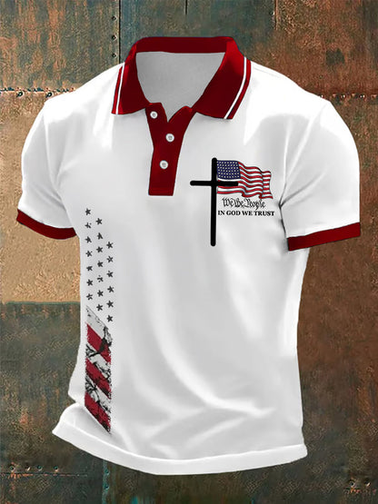 Men's We The People In God We Trust American Flag Print Casual Polo