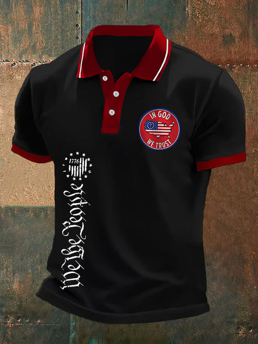 Men's We The People In God We Trust American Flag Print Casual Polo