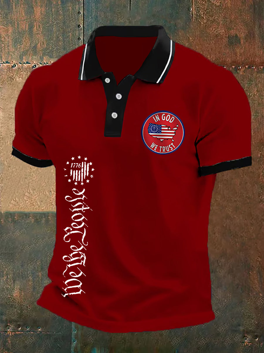 Men's We The People In God We Trust American Flag Print Casual Polo