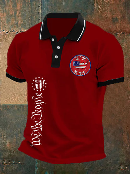 Men's We The People In God We Trust American Flag Print Casual Polo