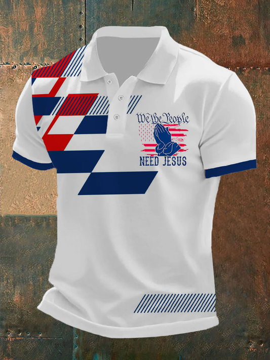 Men's We The People Need Jesus Printed Polo Shirt