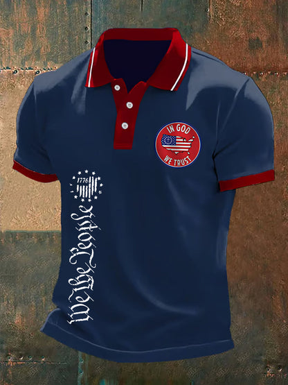 Men's We The People In God We Trust American Flag Print Casual Polo