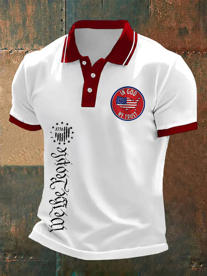 Men's We The People In God We Trust American Flag Print Casual Polo