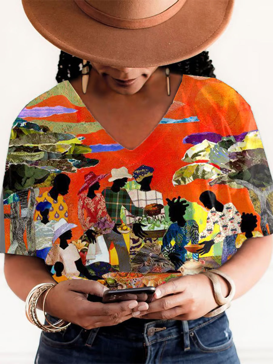 Women's Black Juneteenth Print T-shirt