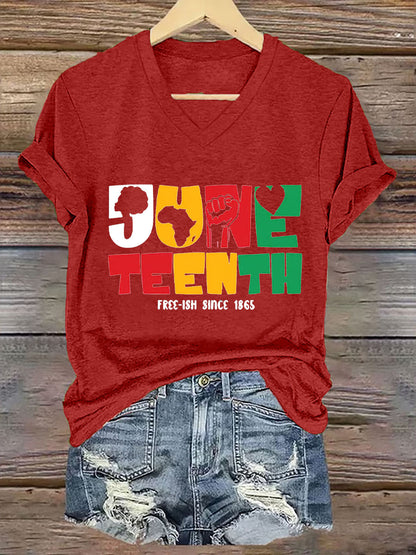 Women'S Casual Black Juneteenth Graphic Print Short Sleeve T-Shirt