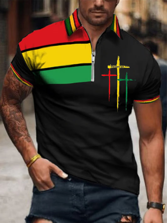 Men's Juneteenth 1865 Faith Printed Zip-Up POLO Shirt