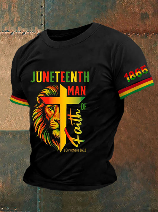Men's Juneteenth 1865 Man Of Faith Printed Short Sleeves T-shirt