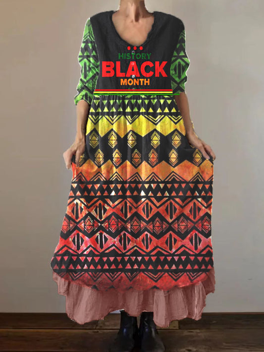 Women's Black Women Art Print Shirt Dress