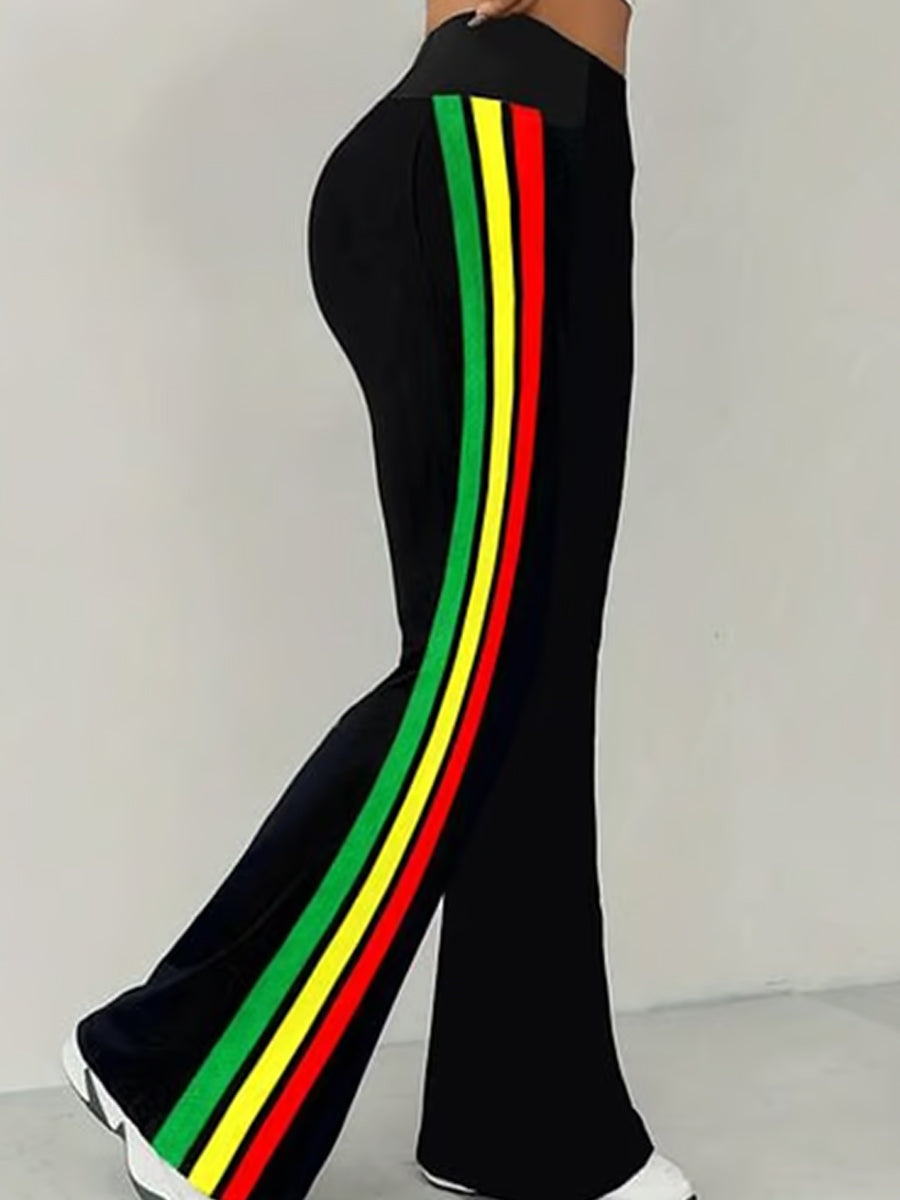 Women's Juneteenth Red Yelloween Green Stripes Print Casual Pants