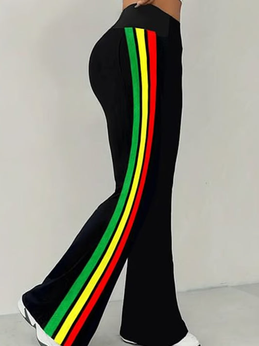 Women's Juneteenth Red Yelloween Green Stripes Print Casual Pants