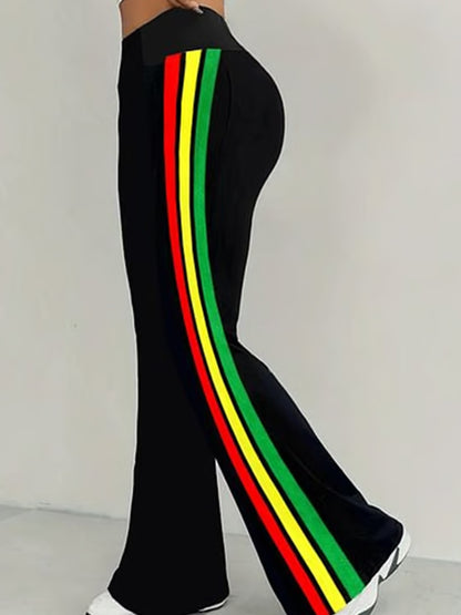Women's Juneteenth Red Yelloween Green Stripes Print Casual Pants