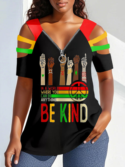 Women's Be Kind Zipper Off-Shoulder Tee