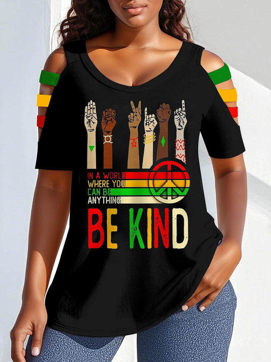 Women's Be Kind Juneteenth Print Zipper Hollow Tee