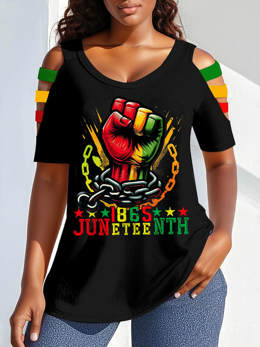Women's Be Kind Juneteenth Print Casual Hollow Tee