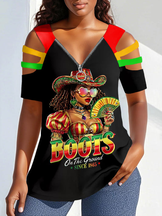 Women's Juneteenth Boots On The Ground Since 1865 Casual Zip Top