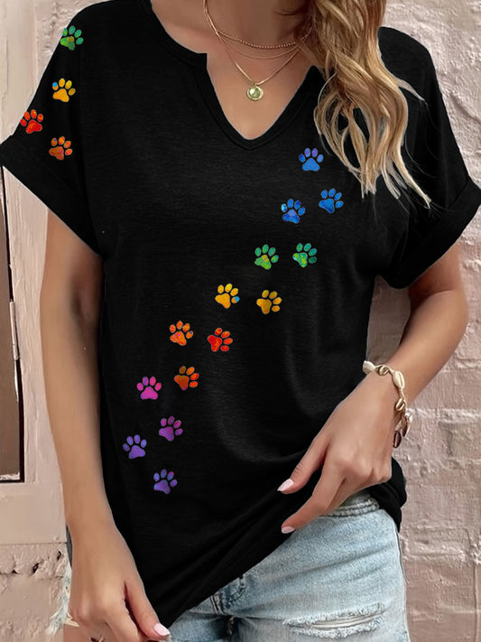 Women's Colorful Paw Print T-shirt