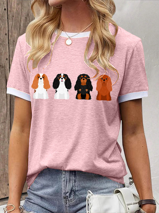 Women's Cute Dog Art Print Short Sleeve T-Shirt